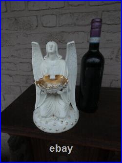 Antique rare signed French large porcelain angel holy water font 1900