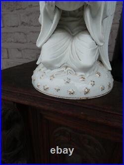 Antique rare signed French large porcelain angel holy water font 1900