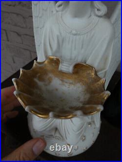 Antique rare signed French large porcelain angel holy water font 1900