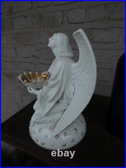 Antique rare signed French large porcelain angel holy water font 1900