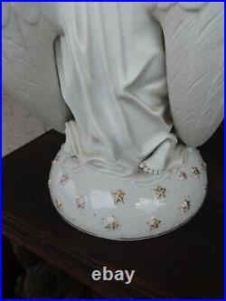 Antique rare signed French large porcelain angel holy water font 1900