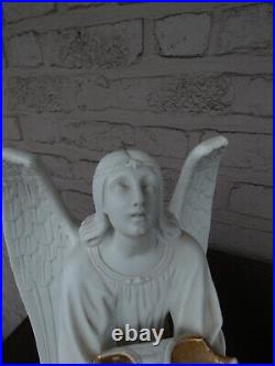 Antique rare signed French large porcelain angel holy water font 1900