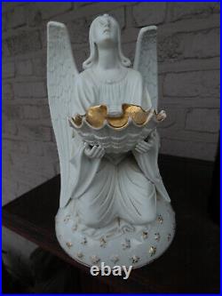 Antique rare signed French large porcelain angel holy water font 1900