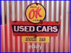 Antique style porcelain look OK used cars dealer service large sign GM Chevy