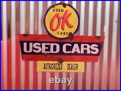 Antique style porcelain look OK used cars dealer service large sign GM Chevy