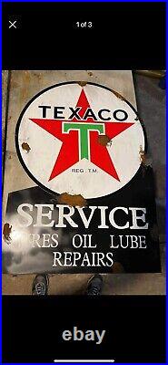 Antique style porcelain look Texaco oil dealer service gas station large sign