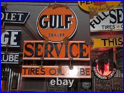 Antique style vintage vintage Gulf dealer large 2 piece dealer service gas sign
