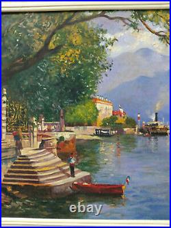 Antiques Hand Painted Painting oil painting Trees, Seas and boats, signed