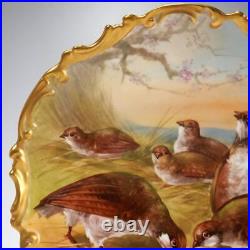 B&H Limoges Large Hand Painted Porcelain Charger Platter Birds Signed 12