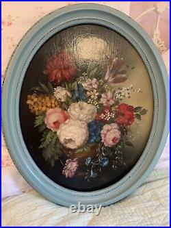 Beautiful ANTIQUE Large Oval FLOWER/ Roses Still-Life Framed Oil Painting SIGNED