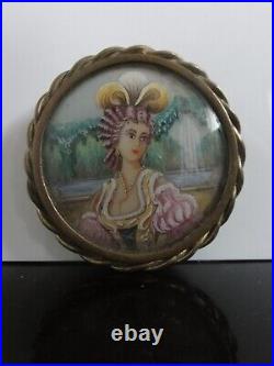 Beautiful Antique Large French Brooch Hand Painted Young Princess Cameo Signed