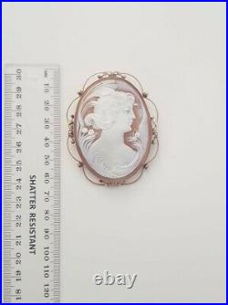 Beautiful Large Antique Victorian Gold Cameo Brooch Signed