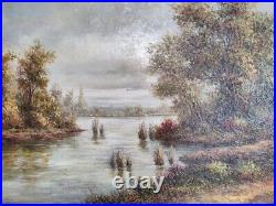 Beautiful Original Antique Acrylic Landscape Painting on Canvas signed Daniel H