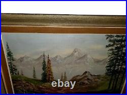 Beautiful realistic oil vintage signed mountain landscape scenery painting