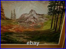 Beautiful realistic oil vintage signed mountain landscape scenery painting