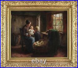 Bernard Pothast Large Antique Dutch Oil Painting Genre Children Interior Signed