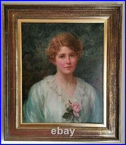 British School, Edwardian Portrait of a Lady, Large Antique Signed Oil Painting