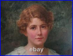 British School, Edwardian Portrait of a Lady, Large Antique Signed Oil Painting