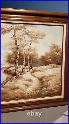 C Inness Signed Orig. Oil Painting Woodland Landscape, River, Woman, Horse 44x32