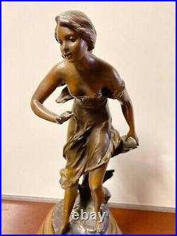Charles Perron Antique Original Signed Spelter Sculpture Hesitation France