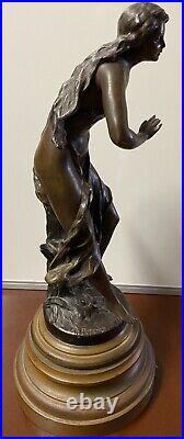 Charles Perron Antique Original Signed Spelter Sculpture Hesitation France