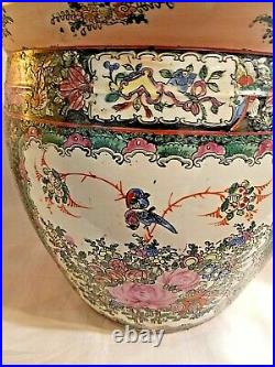 Chinese Asian Fish Bowl Garden Planter JARDINIERE Large Signed