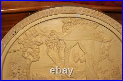Chinese Carved Resin Tabletop Wall Plaque Nobility Horse Carriage Signed Large