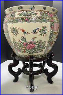 Chinese Porcelain Famille Rose Fish Bowl Planter LARGE 14 Signed Withstand