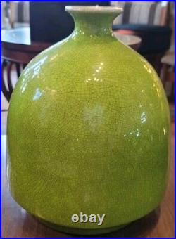 Chinese Rare Apple Green Crackle Glaze Large Antique Vase Signed Marked Big