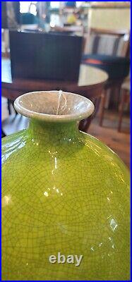 Chinese Rare Apple Green Crackle Glaze Large Antique Vase Signed Marked Big