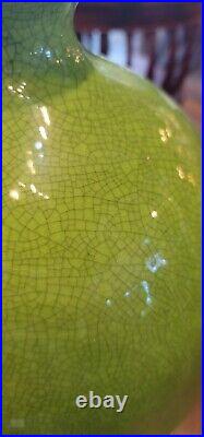 Chinese Rare Apple Green Crackle Glaze Large Antique Vase Signed Marked Big