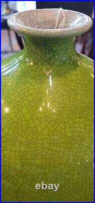 Chinese Rare Apple Green Crackle Glaze Large Antique Vase Signed Marked Big