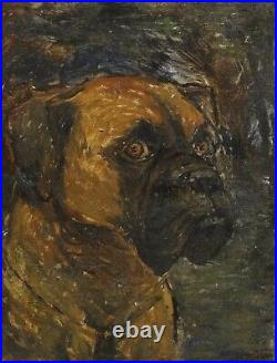 Circa 1900 English School Portrait Of A Brown Boxer Dog Signed Antique Painting