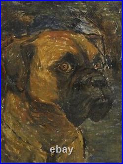 Circa 1900 English School Portrait Of A Brown Boxer Dog Signed Antique Painting
