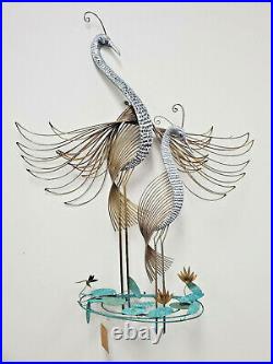 Curtis Jere Double Heron Wall Sculpture on Lily Pads, Signed and Dated 1987