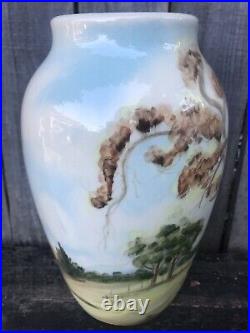 DIANA 1954 Australian Pottery Large Hand Painted 27cm Tall Landscape Vase Signed