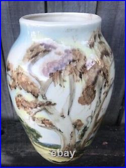 DIANA 1954 Australian Pottery Large Hand Painted 27cm Tall Landscape Vase Signed