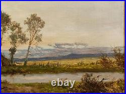 Daniel Sherrin, Large Original Signed Antique Lanscape Oil Painting On Canvas