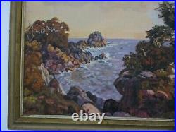 Davies Signed Antique Vintage Oil Painting Large Coastal American Seascape Beach
