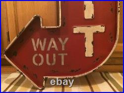 EXIT WAY OUT Large 32 Metal Red Arrow Theater Man Cave Garage Vintage Look