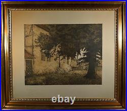 Excellent LARGE Antique Danish Etching, Traditional Country Home, A. F. Williams