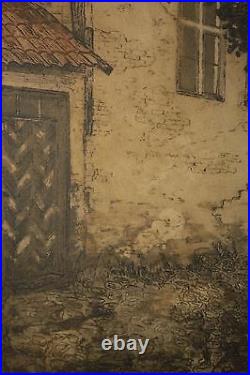 Excellent LARGE Antique Danish Etching, Traditional Country Home, A. F. Williams