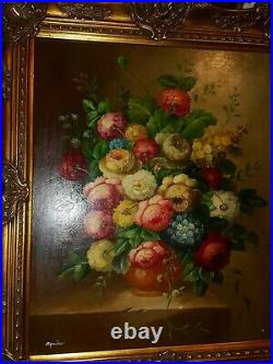 Fantastic Large Original Framed Oil Painting, Bouquet Of Flowers In Vase