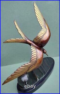 Fine Antique Large French Signed Art Deco Bronze Sculpture Tern At Sea Verdigris