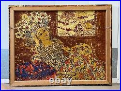Fine Antique Vintage Asian Indonesian Modern Bali Batik Painting, Signed 60s