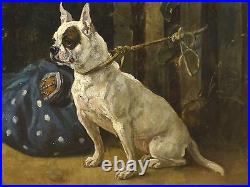 Fine Large 19th Century French Bulldog Dog Portrait Antique Oil Painting Signed