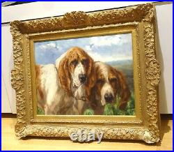 Fine Large 19th Century Portrait Of Two Bloodhound Dogs Antique Oil Painting