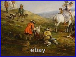 Fine Large 19th English Dutch Hawking Party Hunting Landscape Henry Andrews
