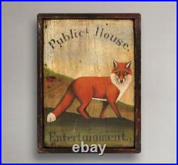 Fox Tavern Sign Vintage Fox Hunt Antique Look Repro of Original Art