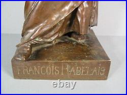 François Rabelais Large Sculpture Bronze Antique Signed Henri Dumaige